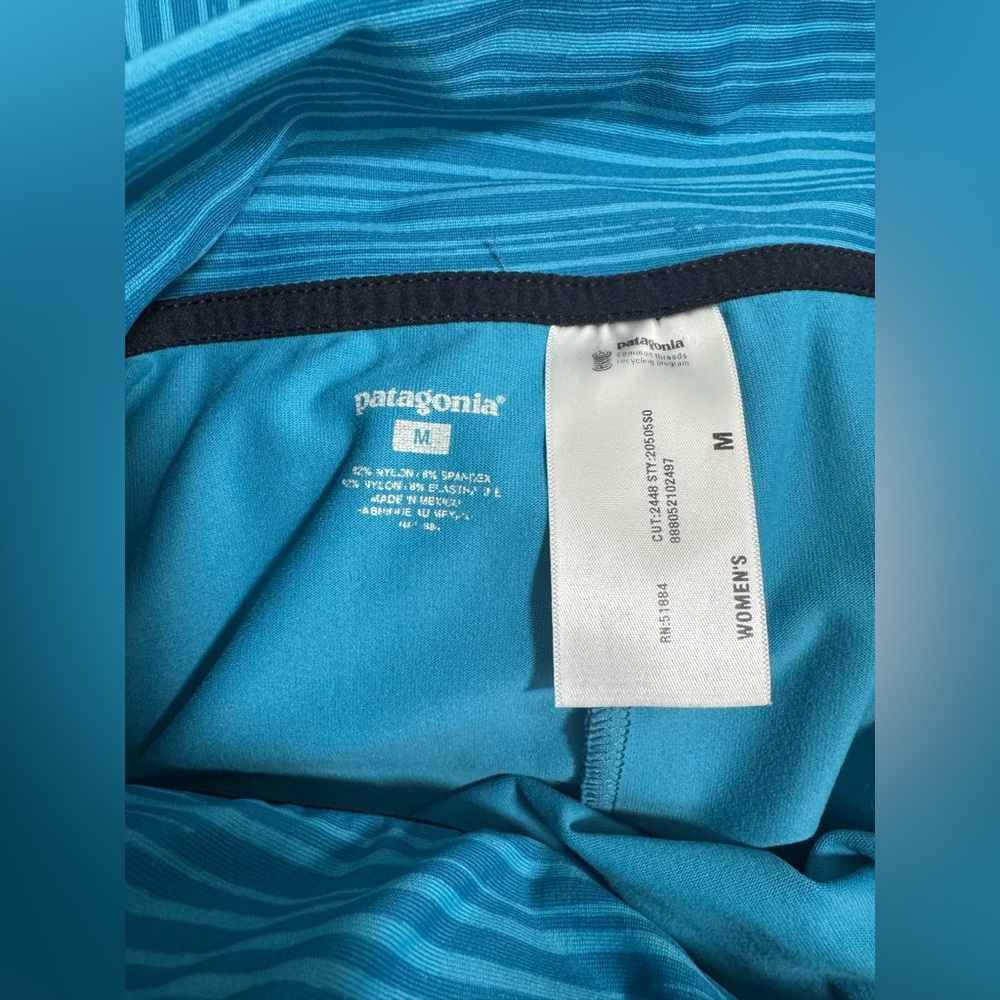 Patagonia Striped Midi Skirt Fold Over Waist Stretchy A-Line Turquoise Medium - Picture 8 of 8